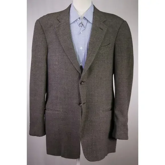 Armani Collezioni Black Tan Knit Woven Wool Viscose Sportscoat Blazer 42L